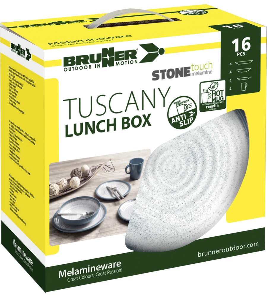 SET 16 STOVIGLIE DA CAMPEGGIO BRUNNER "TUSCANY" IN STONE TOUCH ANTISCIVOLO