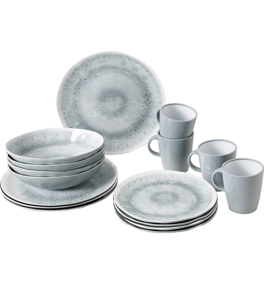 SET 16 STOVIGLIE DA CAMPEGGIO BRUNNER "PEARL" IN STONE TOUCH ANTISCIVOLO