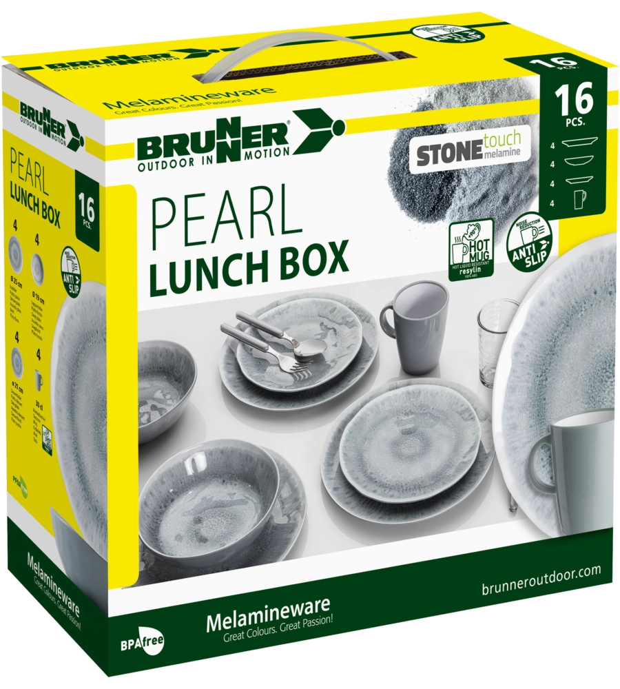 SET 16 STOVIGLIE DA CAMPEGGIO BRUNNER "PEARL" IN STONE TOUCH ANTISCIVOLO