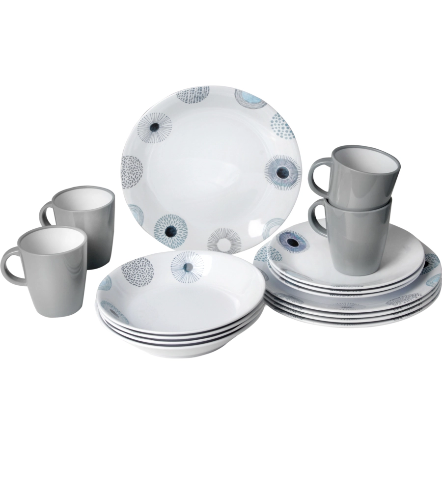 SET 16 STOVIGLIE DA CAMPEGGIO BRUNNER "DEEP SEA" IN MELAMINA ANTISCIVOLO
