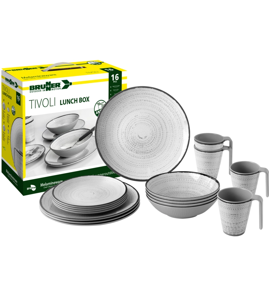 SET 16 STOVIGLIE DA CAMPEGGIO BRUNNER "TIVOLI" IN MELAMINA ANTISCIVOLO