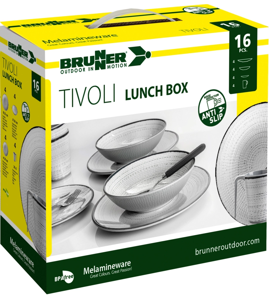 SET 16 STOVIGLIE DA CAMPEGGIO BRUNNER "TIVOLI" IN MELAMINA ANTISCIVOLO