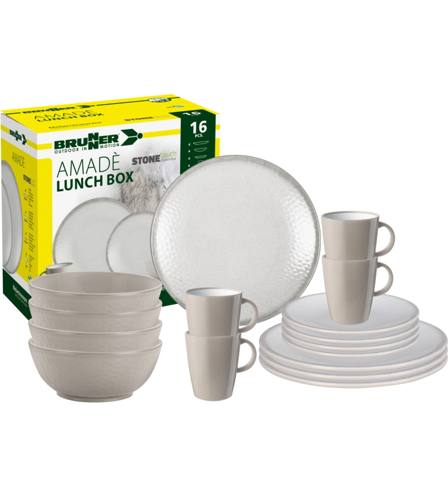 SET 16 STOVIGLIE DA CAMPEGGIO BRUNNER "AMADÈ" IN STONE TOUCH ANTISCIVOLO