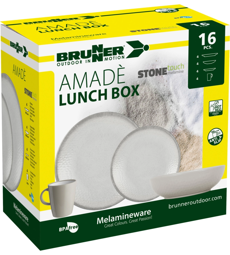 SET 16 STOVIGLIE DA CAMPEGGIO BRUNNER "AMADÈ" IN STONE TOUCH ANTISCIVOLO