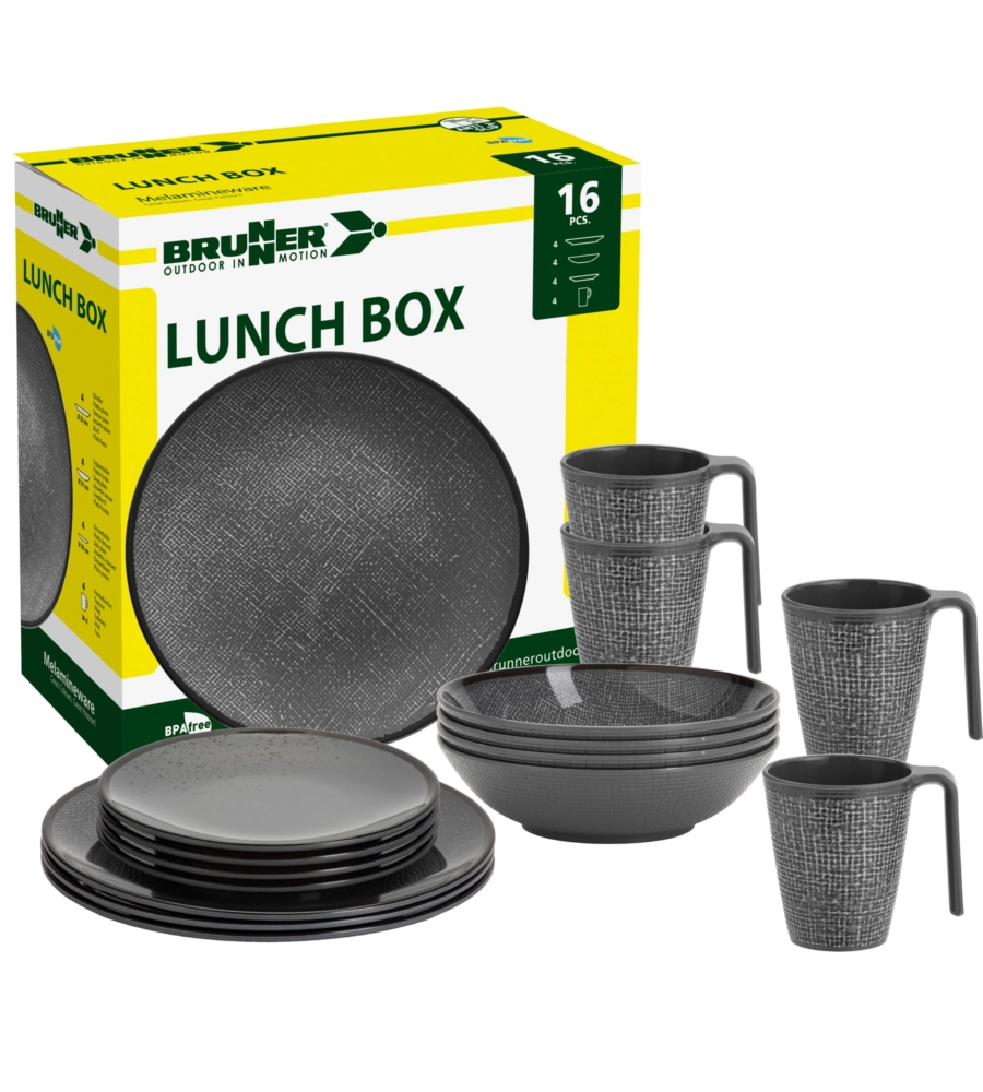 SET 16 STOVIGLIE DA CAMPEGGIO BRUNNER "COTTERY" IN MELAMINA ANTISCIVOLO