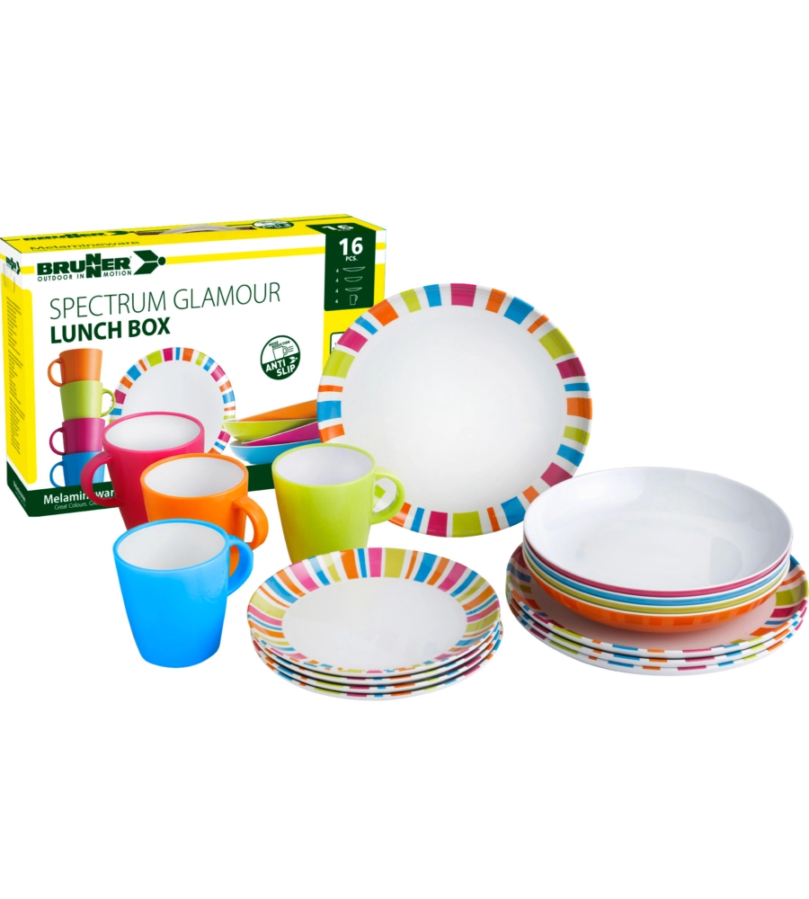 SET 16 STOVIGLIE DA CAMPEGGIO BRUNNER "SPECTRUM" IN MELAMINA ANTISCIVOLO