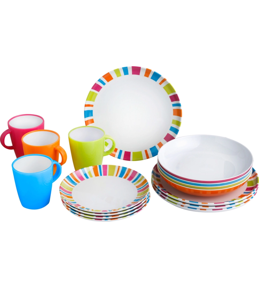 SET 16 STOVIGLIE DA CAMPEGGIO BRUNNER "SPECTRUM" IN MELAMINA ANTISCIVOLO