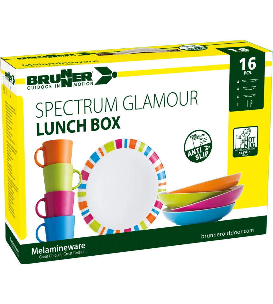 SET 16 STOVIGLIE DA CAMPEGGIO BRUNNER "SPECTRUM" IN MELAMINA ANTISCIVOLO