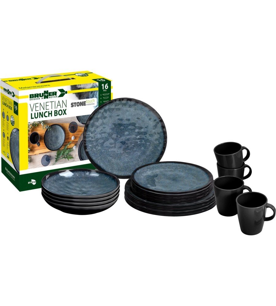 SET 16 STOVIGLIE DA CAMPEGGIO BRUNNER "VENETIAN" IN STONE TOUCH ANTISCIVOLO