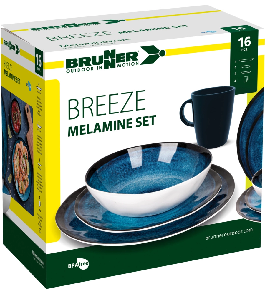 SET 16 STOVIGLIE DA CAMPEGGIO BRUNNER "BREEZE" IN MELAMINA