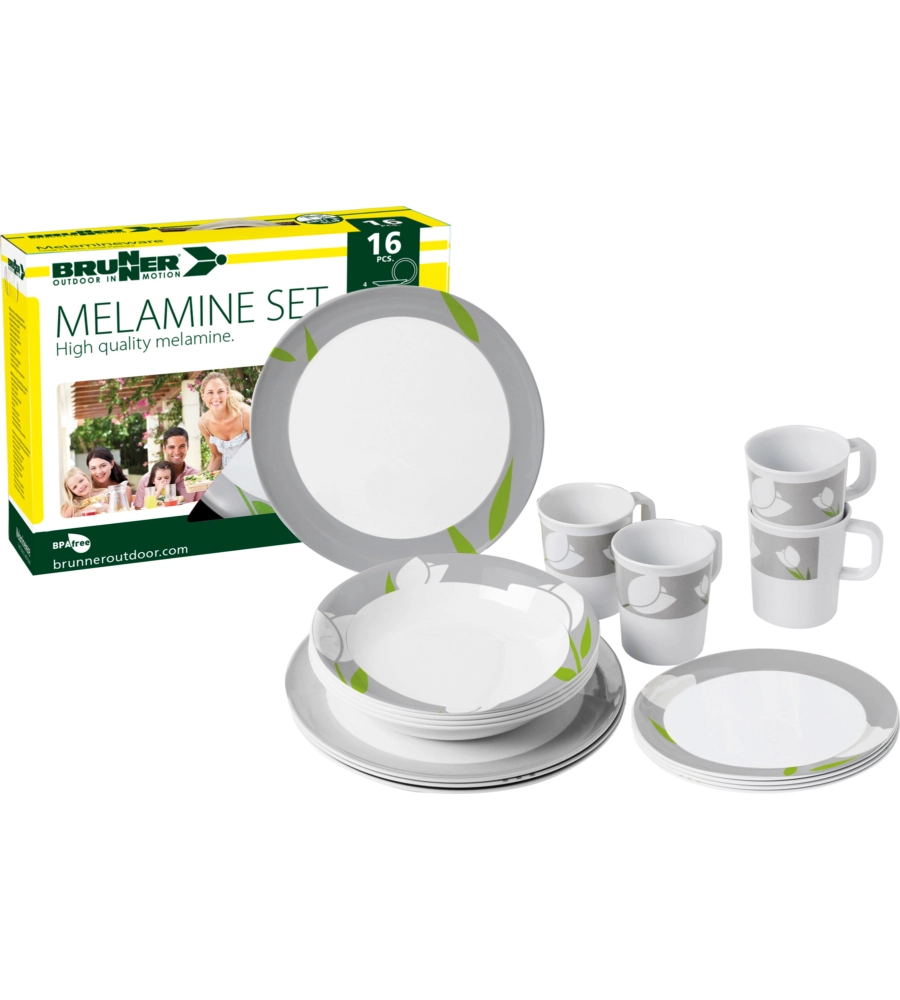 SET 16 STOVIGLIE DA CAMPEGGIO BRUNNER "TULIP" IN MELAMINA