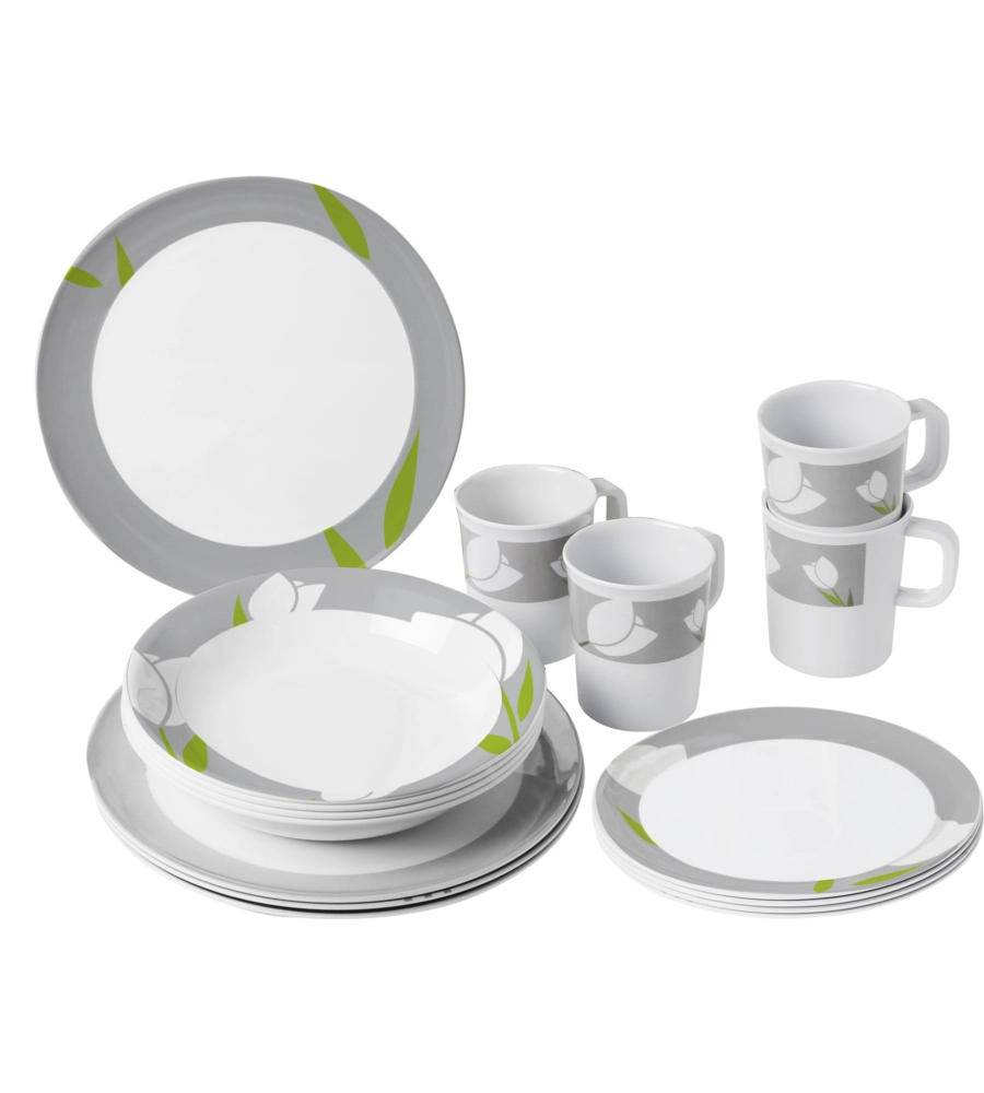 SET 16 STOVIGLIE DA CAMPEGGIO BRUNNER "TULIP" IN MELAMINA