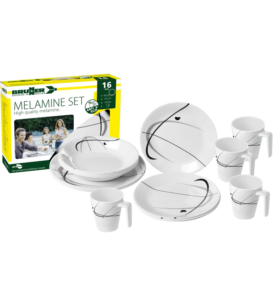 SET 16 STOVIGLIE DA CAMPEGGIO BRUNNER "SERENADE" IN MELAMINA ANTISCIVOLO