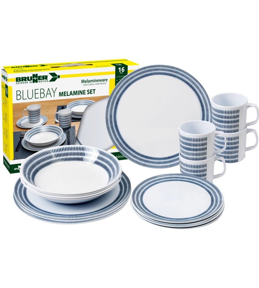 SET 16 STOVIGLIE DA CAMPEGGIO BRUNNER "BLUEBAY" IN MELAMINA