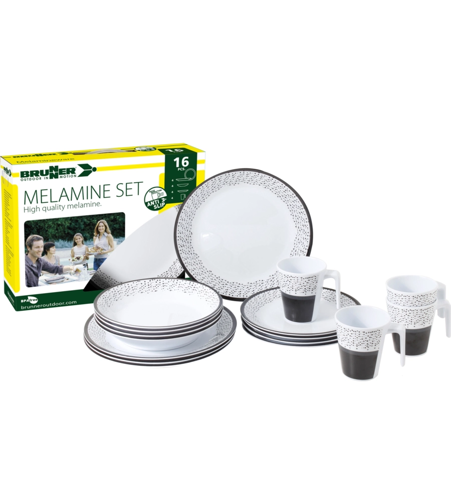 SET 16 STOVIGLIE DA CAMPEGGIO BRUNNER "PRALIN" IN MELAMINA ANTISCIVOLO