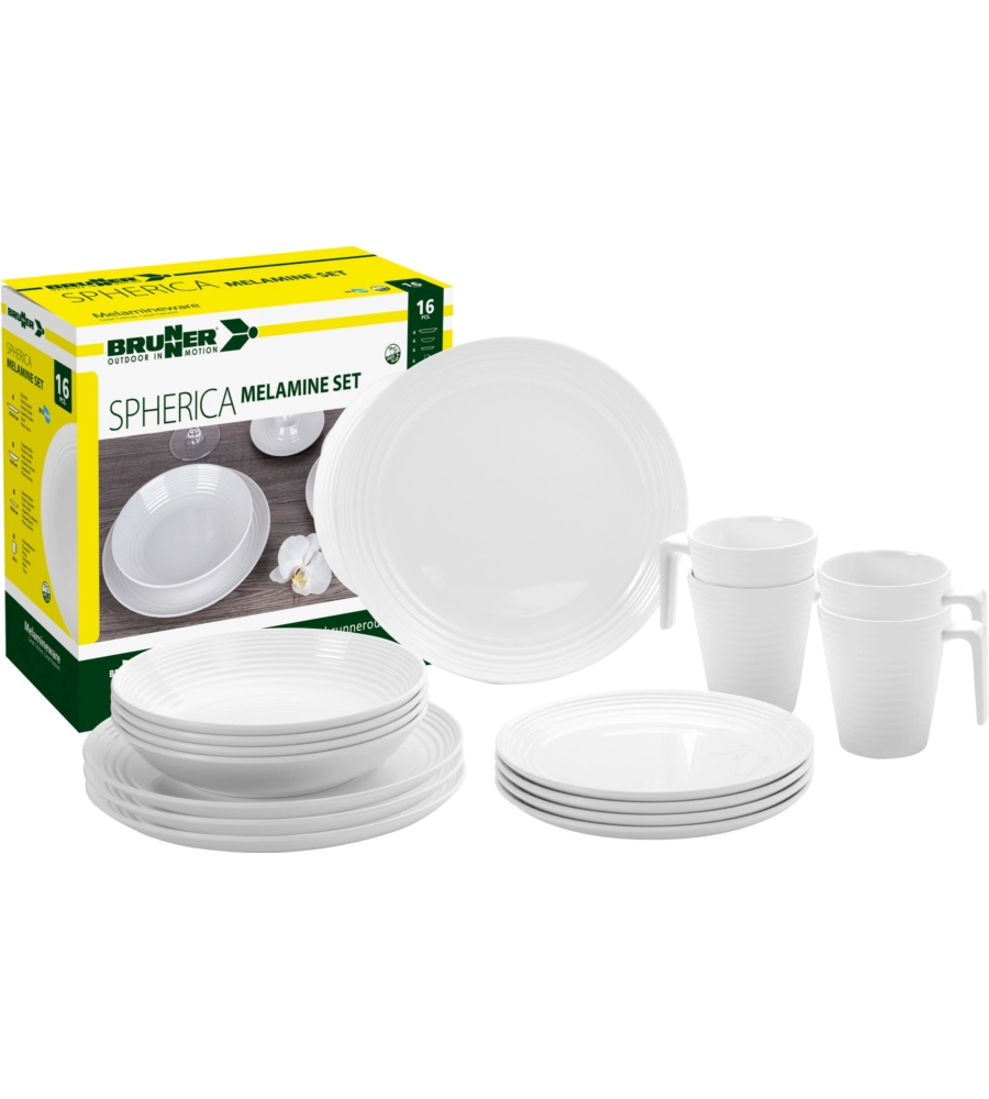 SET 16 STOVIGLIE DA CAMPEGGIO BRUNNER "SPHERICA" IN MELAMINA ANTISCIVOLO