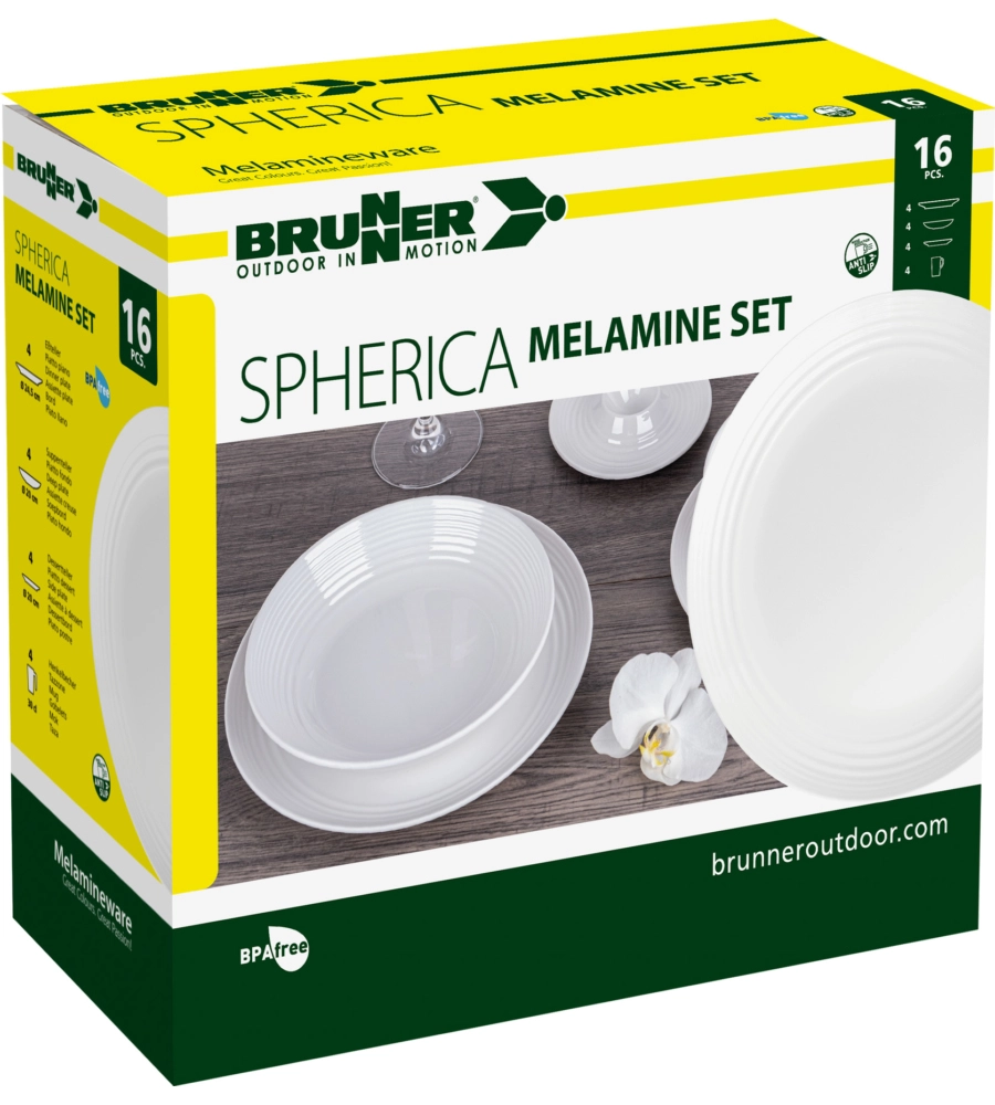 SET 16 STOVIGLIE DA CAMPEGGIO BRUNNER "SPHERICA" IN MELAMINA ANTISCIVOLO