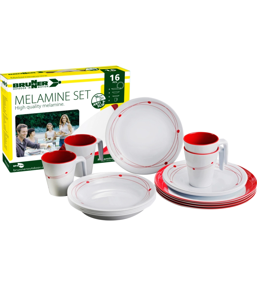 SET 16 STOVIGLIE DA CAMPEGGIO BRUNNER "COSMIC" IN MELAMINA ANTISCIVOLO