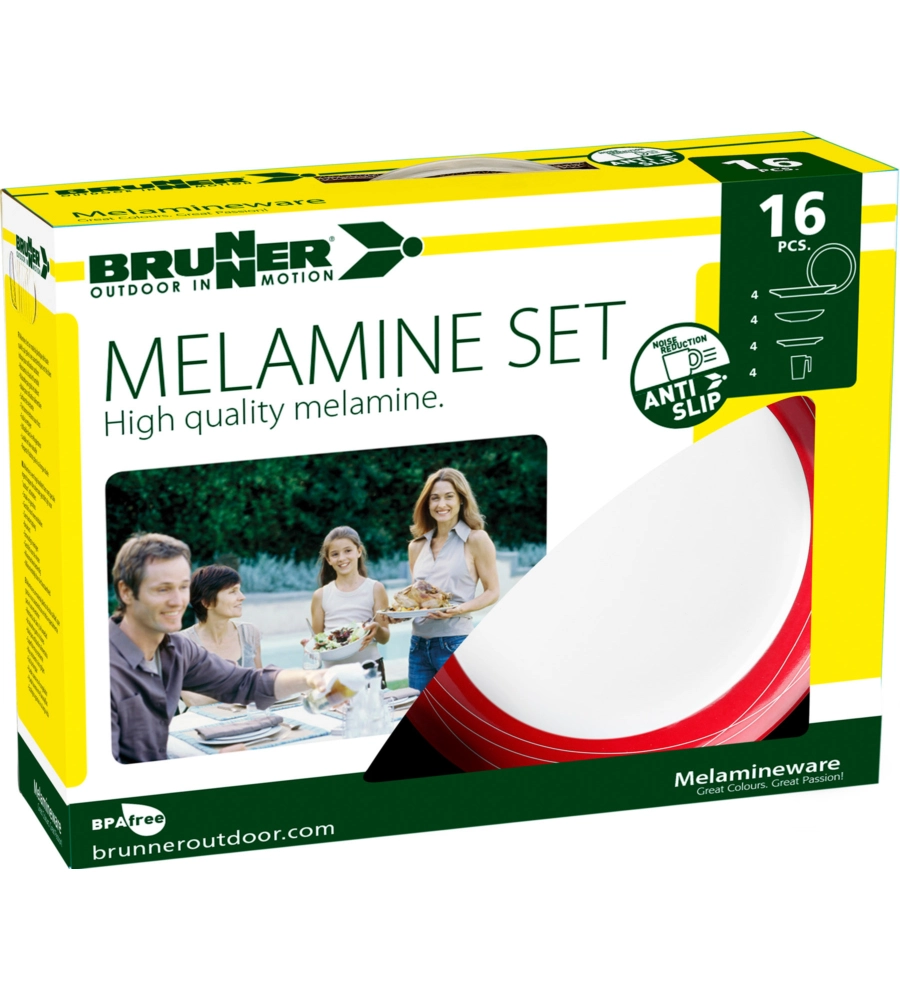 SET 16 STOVIGLIE DA CAMPEGGIO BRUNNER "COSMIC" IN MELAMINA ANTISCIVOLO