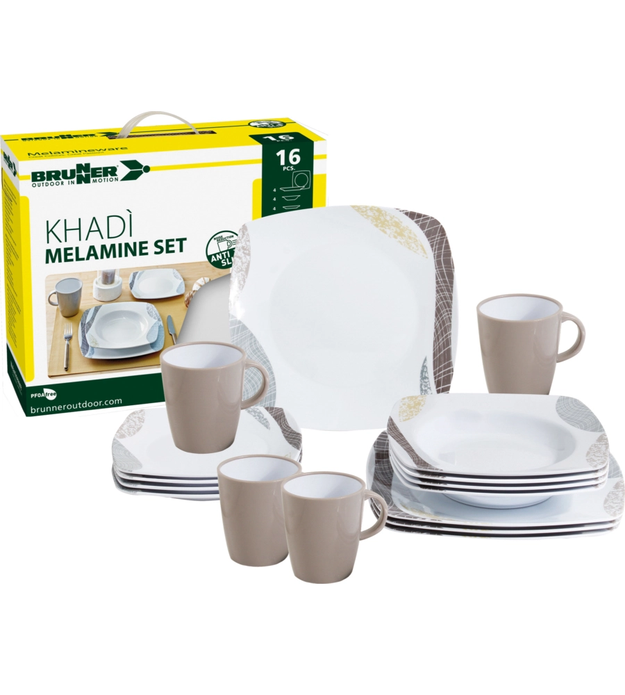SET 16 STOVIGLIE DA CAMPEGGIO BRUNNER "KHADÌ" IN MELAMINA ANTISCIVOLO