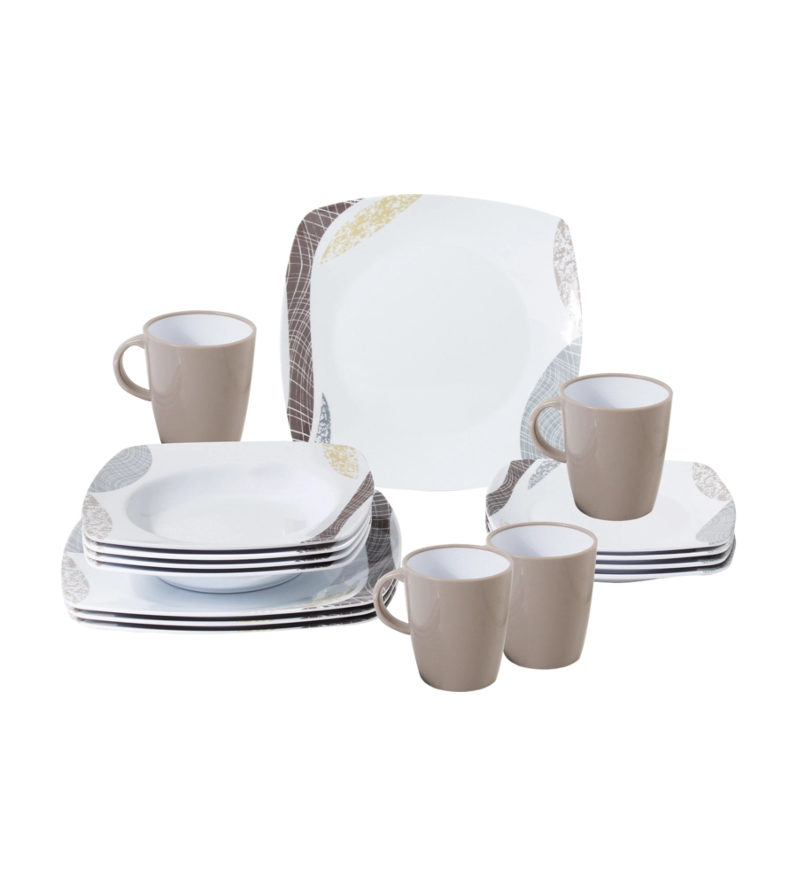 SET 16 STOVIGLIE DA CAMPEGGIO BRUNNER "KHADÌ" IN MELAMINA ANTISCIVOLO
