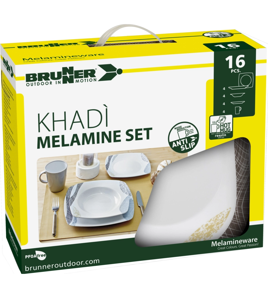 SET 16 STOVIGLIE DA CAMPEGGIO BRUNNER "KHADÌ" IN MELAMINA ANTISCIVOLO