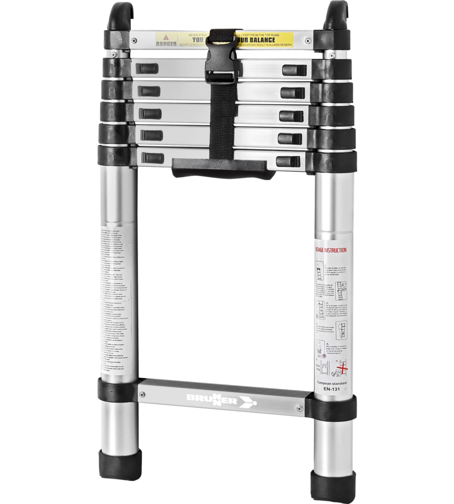 SCALA TELESCOPICA "LADDY ALCOVE" IN ALLUMINIO CON 2 GANCI DI FISSAGGIO, 210X36X6 CM