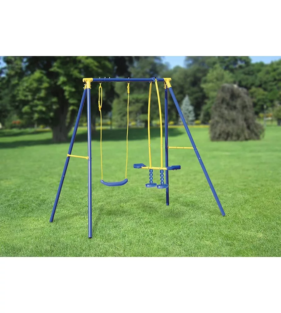 ALTALENA PER BAMBINI CON CAVALLUCCIO ESSENZA "3 MISURA" IN ACCIAIO E PLASTICA COLORE BLU, 187X142X182 CM