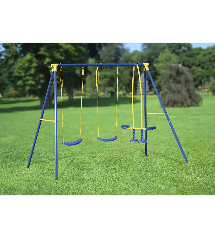 ALTALENA PER BAMBINI DOPPIA CON CAVALLUCCIO ESSENZA "4 MISURA" IN ACCIAIO E PLASTICA COLORE BLU 261X142X182 CM