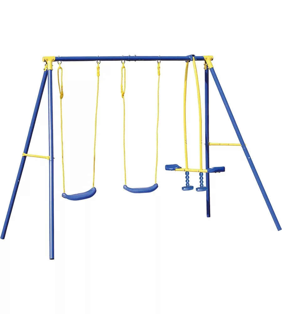 ALTALENA PER BAMBINI DOPPIA CON CAVALLUCCIO ESSENZA "4 MISURA" IN ACCIAIO E PLASTICA COLORE BLU 261X142X182 CM
