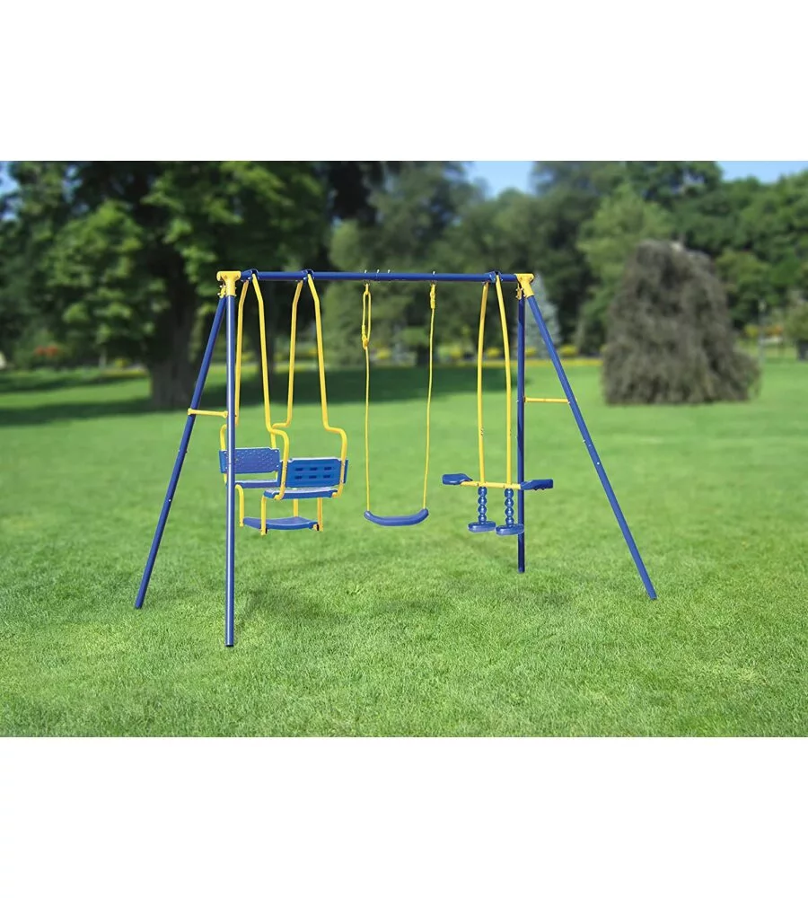ALTALENA PER BAMBINI ESSENZA "5 MISURA" CON SEGGIOLINO, CAVALLUCCIO E GONDOLA IN ACCIAIO E PLASTICA COLORE BLU 270X142X182 CM