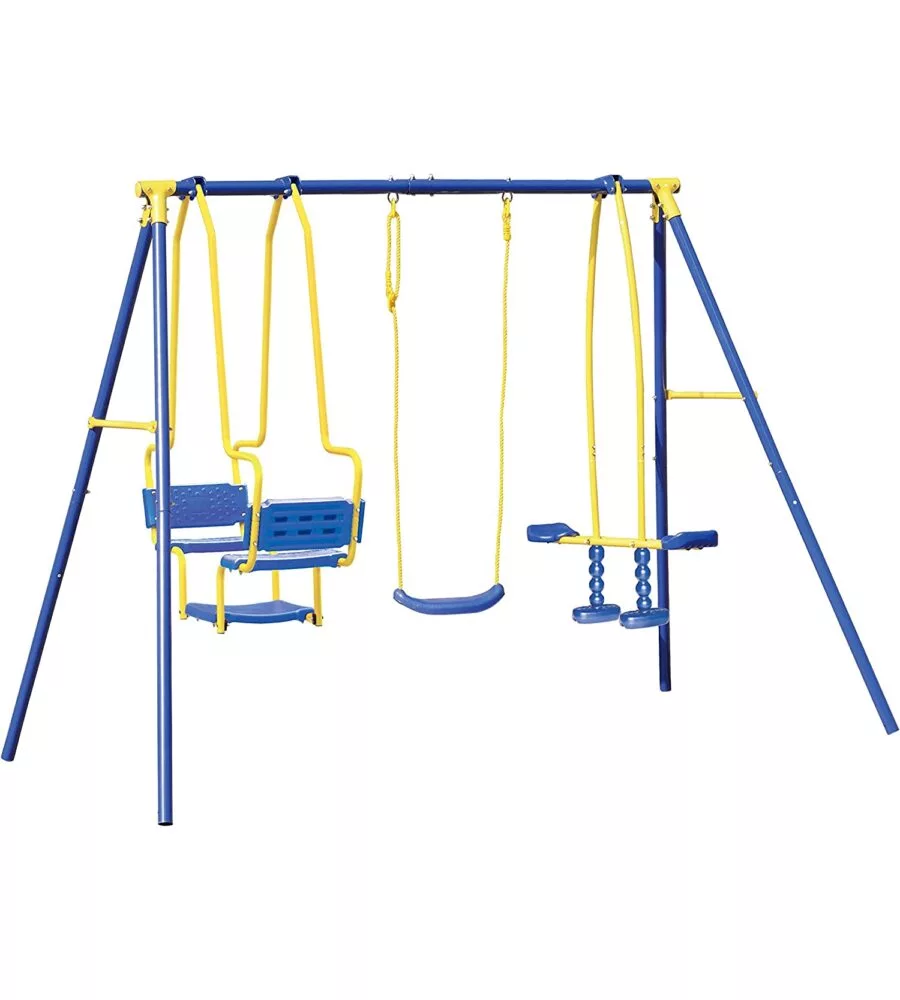 ALTALENA PER BAMBINI ESSENZA "5 MISURA" CON SEGGIOLINO, CAVALLUCCIO E GONDOLA IN ACCIAIO E PLASTICA COLORE BLU 270X142X182 CM