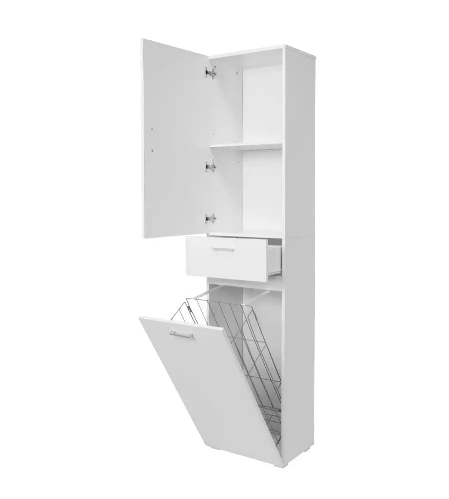 ARMADIO 1 ANTA, 1 CASSETTO E 1 CESTELLO PORTABIANCHERIA COLORE BIANCO, 45X32X195 CM