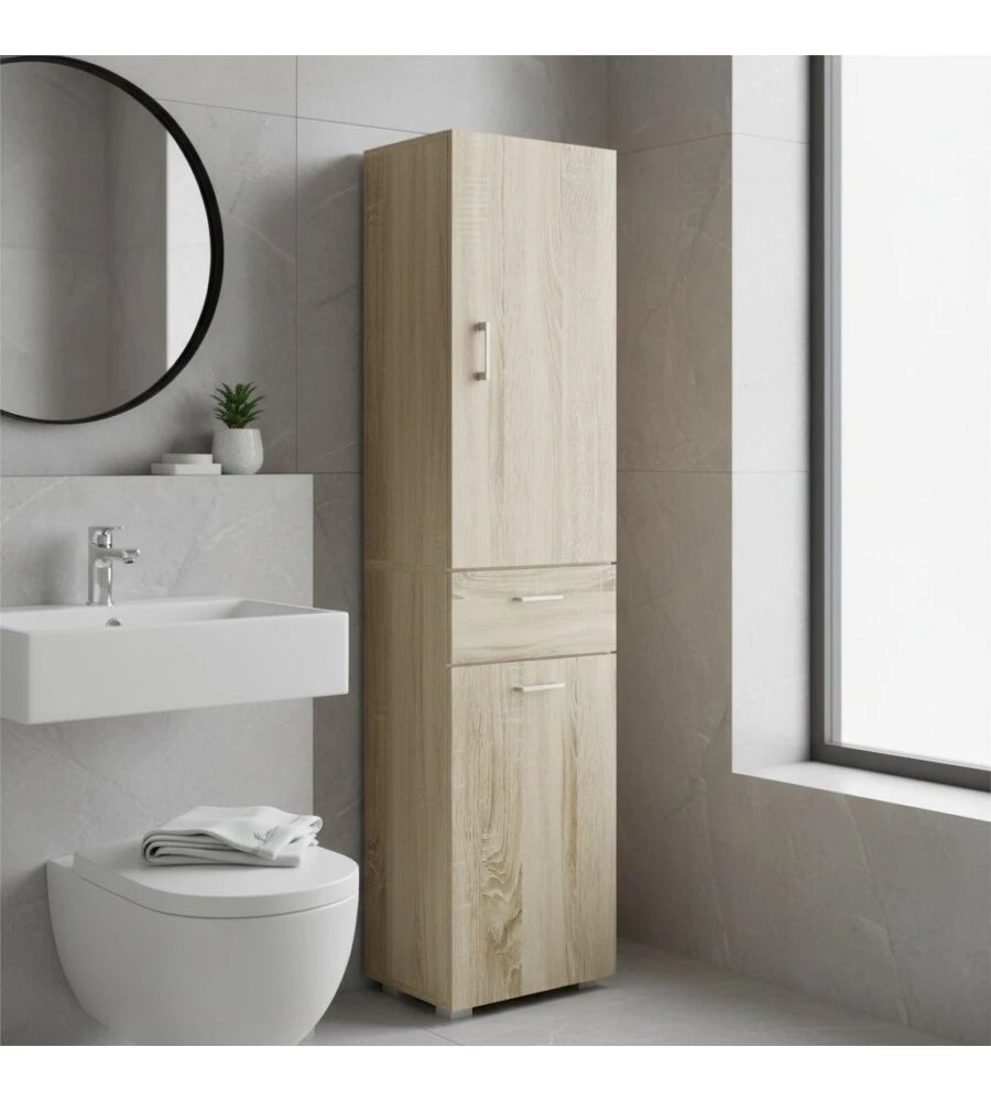 ARMADIO 1 ANTA, 1 CASSETTO E 1 CESTELLO PORTABIANCHERIA COLORE ROVERE, 45X32X195 CM