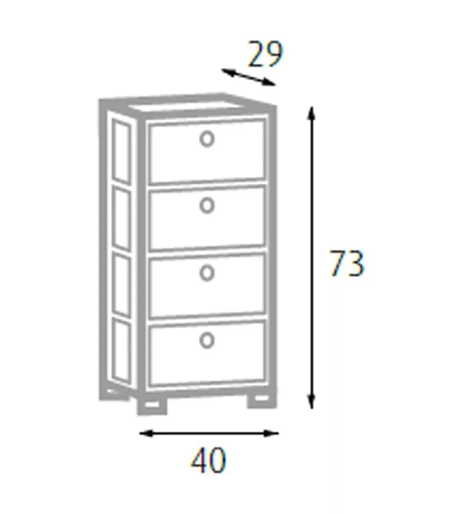 CASSETTIERA 4 CASSETTI CON BOTTINI IN LEGNO ARMONIA 40X29X73 CM