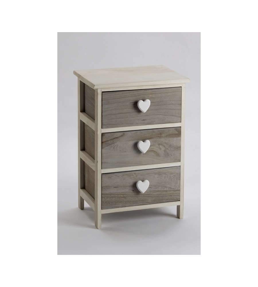 CASSETTIERA 3 CASSETTI IN LEGNO DI PAULOWNIA BIANCA E GRIGIA ARMONIA 40X29X58 CM