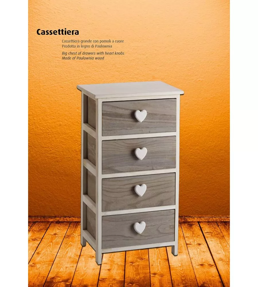 CASSETTIERA 4 CASSETTI IN LEGNO DI PAULOWNIA BIANCA E GRIGIA ARMONIA 40X29X73 CM