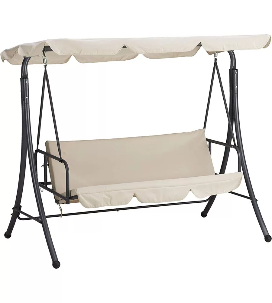 DONDOLO DA ESTERNO A 3 POSTI ESSENZA "BALI" IN ACCIAIO E POLIESTERE COLORE BEIGE 190X120X165 CM