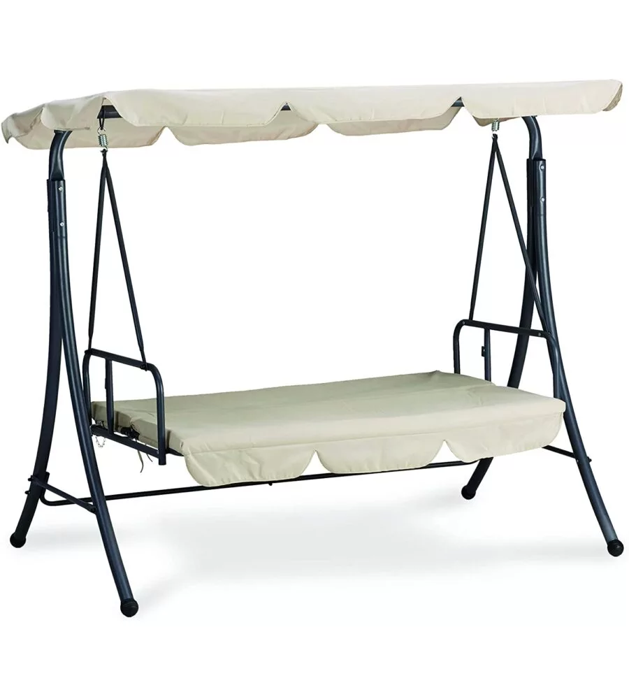 DONDOLO DA ESTERNO A 3 POSTI ESSENZA "BALI" IN ACCIAIO E POLIESTERE COLORE BEIGE 190X120X165 CM
