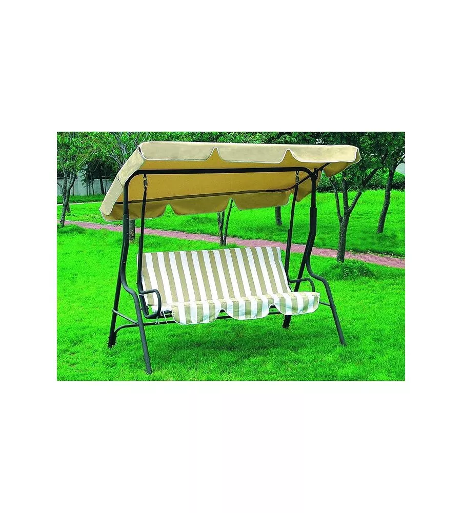DONDOLO DA ESTERNO A 3 POSTI ESSENZA IN ACCIAIO E POLIESTERE FANTASIA RIGHE BEIGE 170X113X156 CM