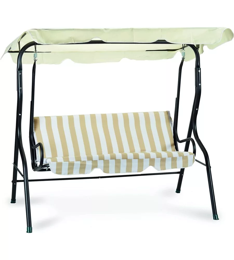 DONDOLO DA ESTERNO A 3 POSTI ESSENZA IN ACCIAIO E POLIESTERE FANTASIA RIGHE BEIGE 170X113X156 CM