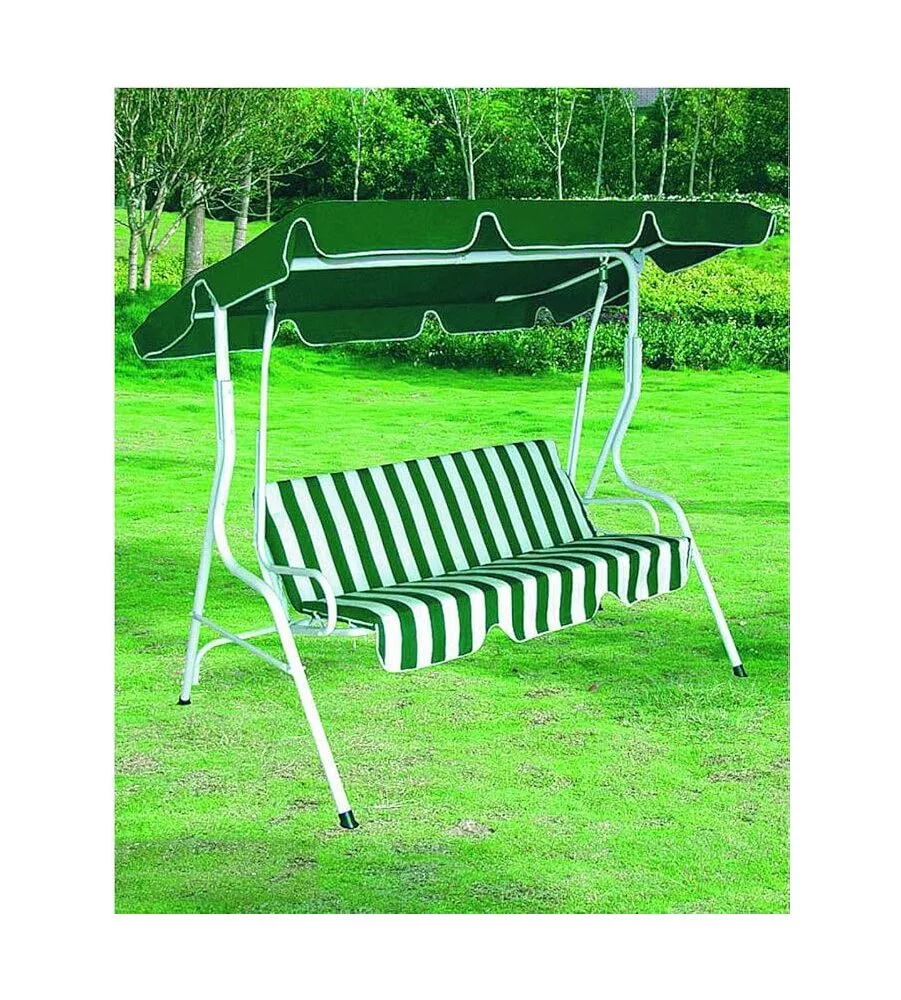 DONDOLO DA ESTERNO A 3 POSTI ESSENZA IN ACCIAIO E POLIESTERE FANTASIA RIGHE VERDI 170X113X156 CM