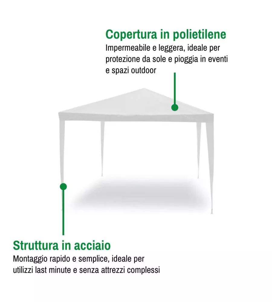 GAZEBO DA ESTERNO ESSENZA "FACILE" IN ACCIAIO BIANCO 3X2 M