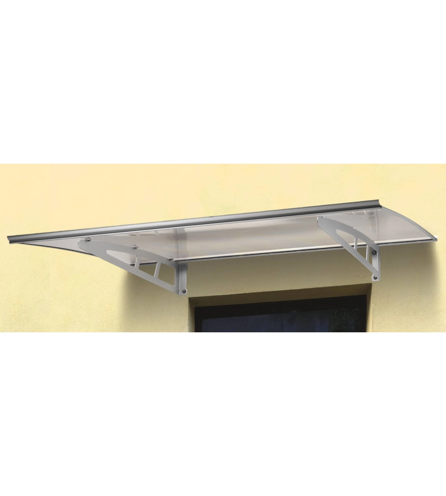 PENSILINA DA ESTERNO ESSENZA IN ALLUMINIO CON SUPPORTO GRIGIO E COPERTURA IN POLICARBONATO TRASPARENTE, 140x100 CM
