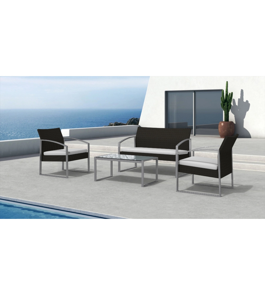 SET DA ESTERNO ESSENZA "ALICANTE BLACK WASHED" CON 2 POLTRONE, 1 DIVANO E UN TAVOLO