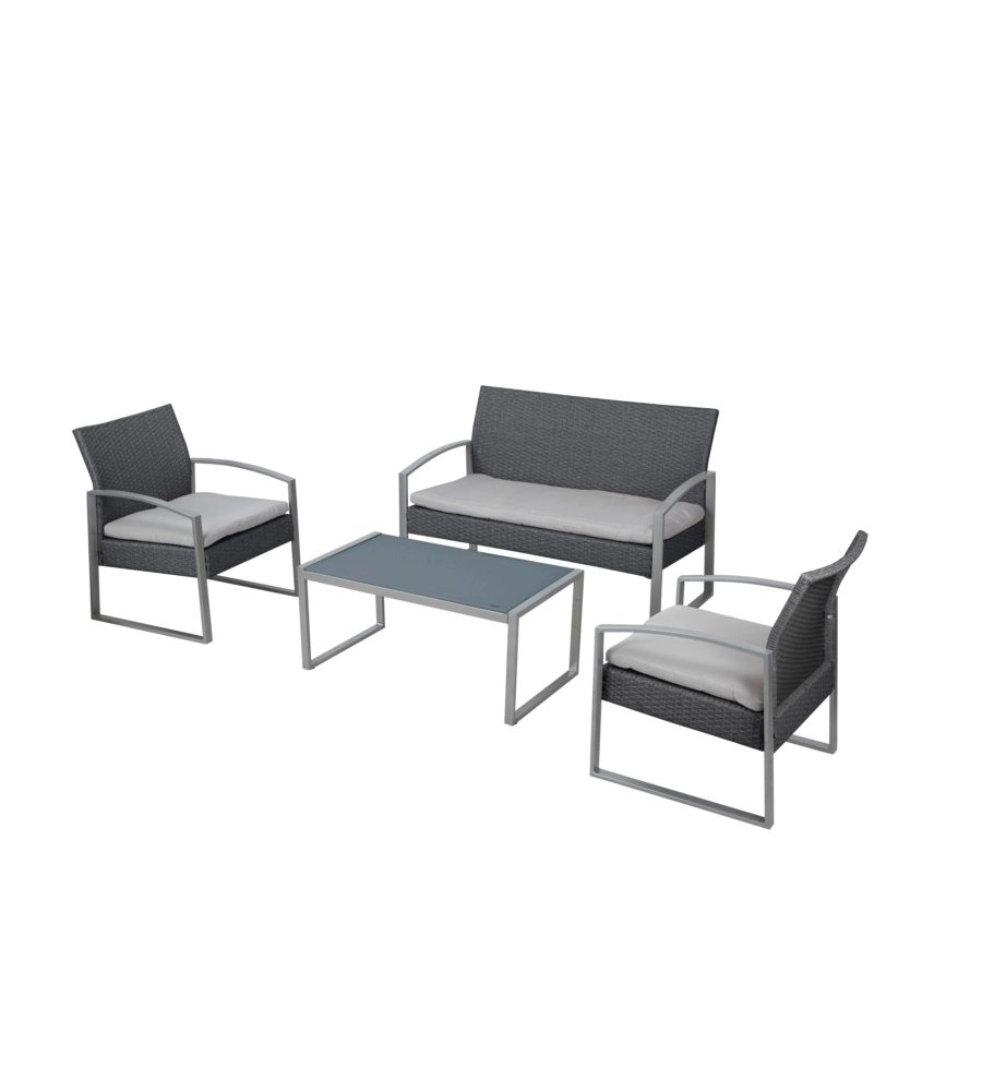 SET DA ESTERNO ESSENZA "ALICANTE BLACK WASHED" CON 2 POLTRONE, 1 DIVANO E UN TAVOLO