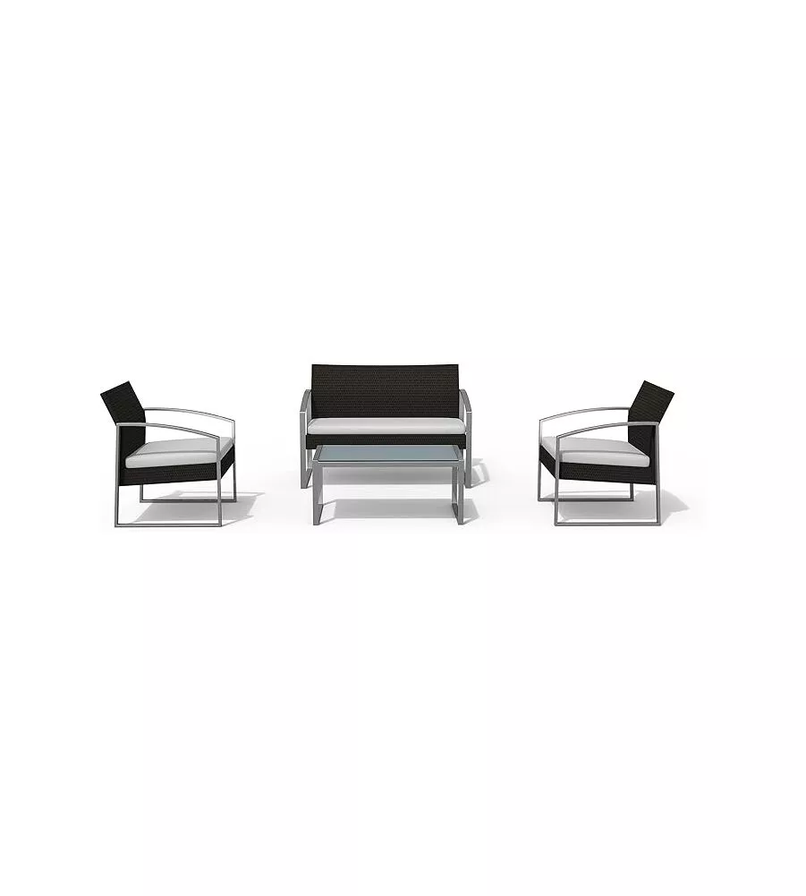 SET DA ESTERNO ESSENZA "ALICANTE BLACK WASHED" CON 2 POLTRONE, 1 DIVANO E UN TAVOLO