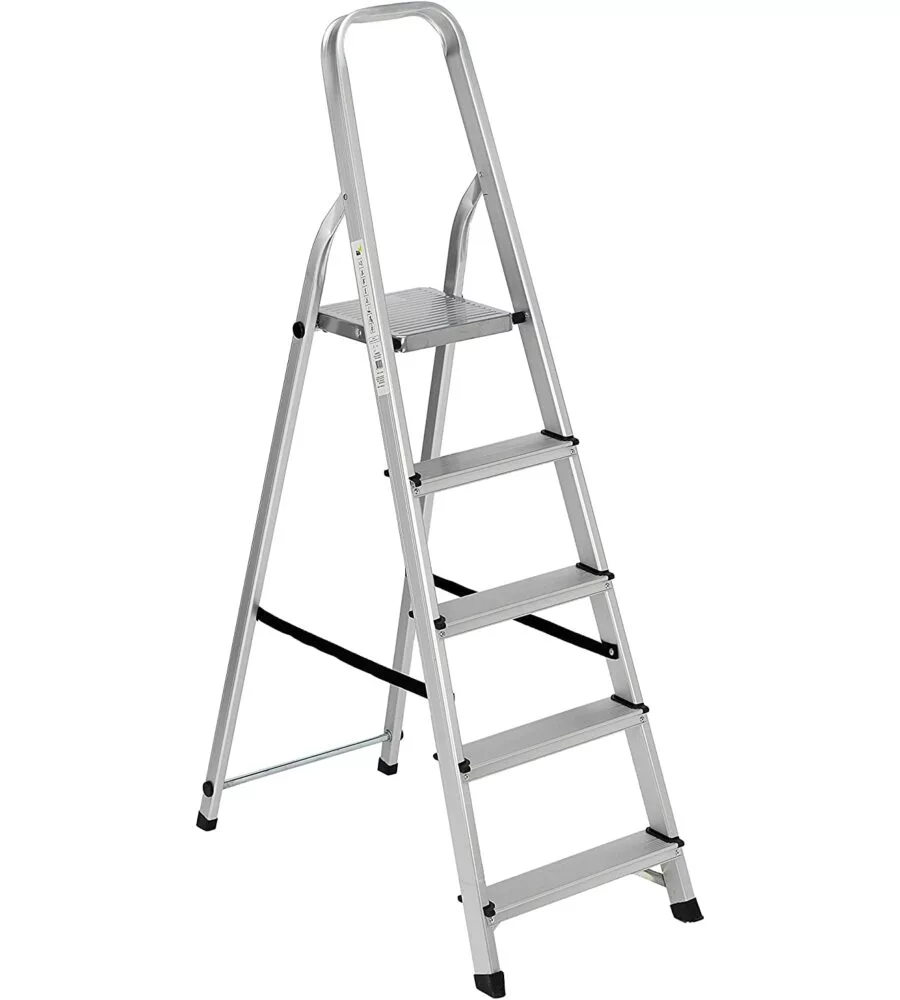 SCALA ALLUMINIO ESSENZA "EVEREST" CON 5 GRADINI E PORTATA MASSIMA 150 KG 91X45X159 CM
