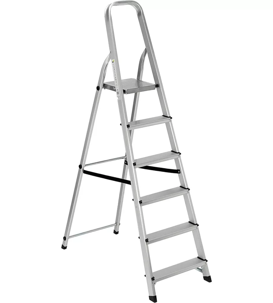 SCALA ALLUMINIO ESSENZA "EVEREST" CON 6 GRADINI E PORTATA MASSIMA 150 KG, 105X47X172 CM