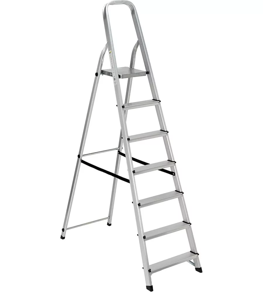 SCALA ALLUMINIO ESSENZA "EVEREST" CON 7 GRADINI E PORTATA MASSIMA 150 KG 120X49X193 CM